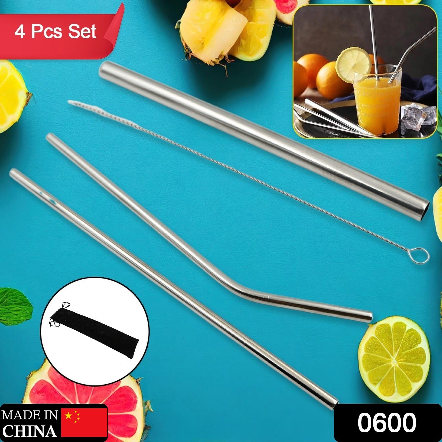 8158e8bf-90c2-4bfa-ae27-969b101ee7d6.jpg Reusable Stainless Steel Straws with Case for Drinking (4 Pc, Eco-Friendly) - Image 2