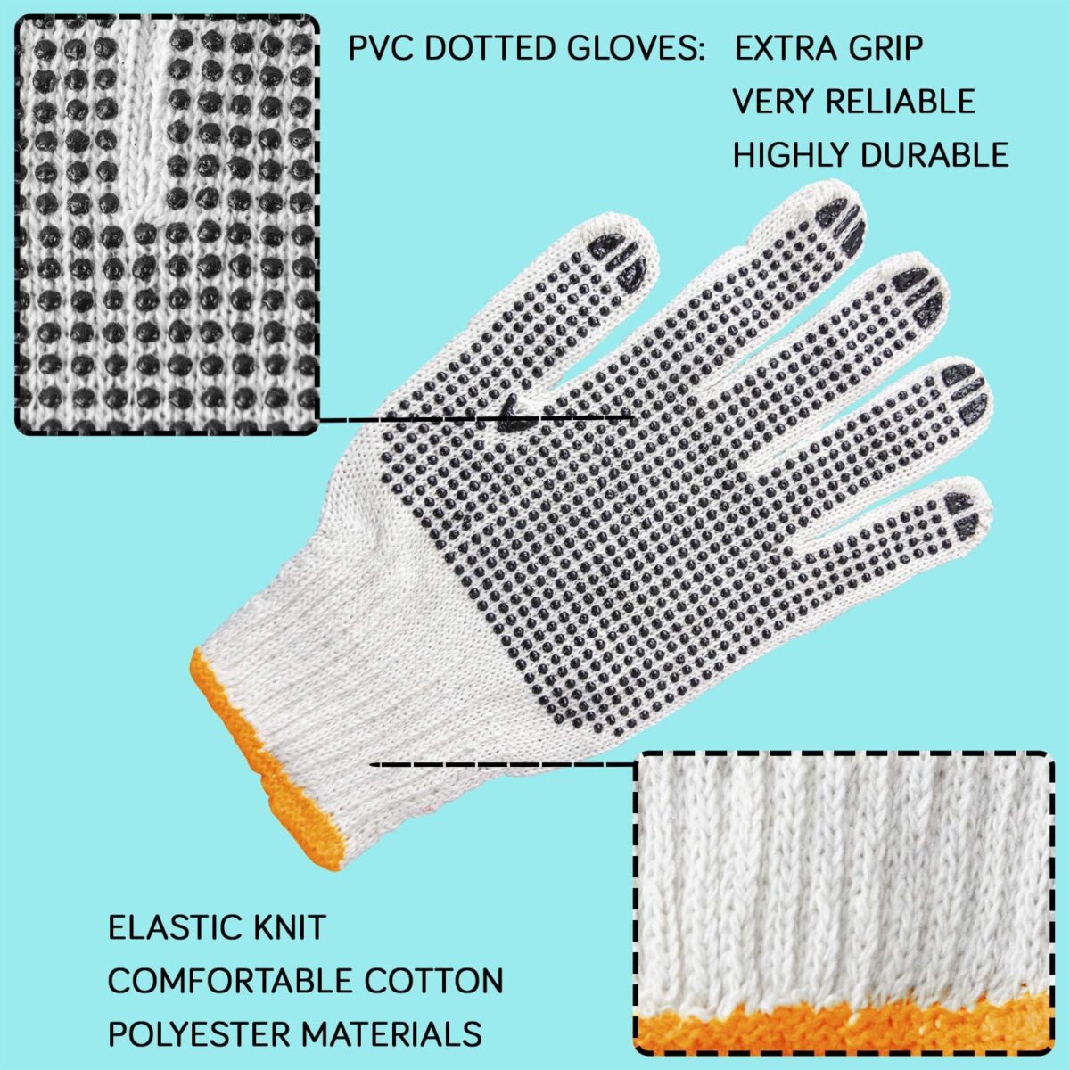 Unisex Knitted / Sewing Cotton Plain Hand Gloves Raw White - Image 7