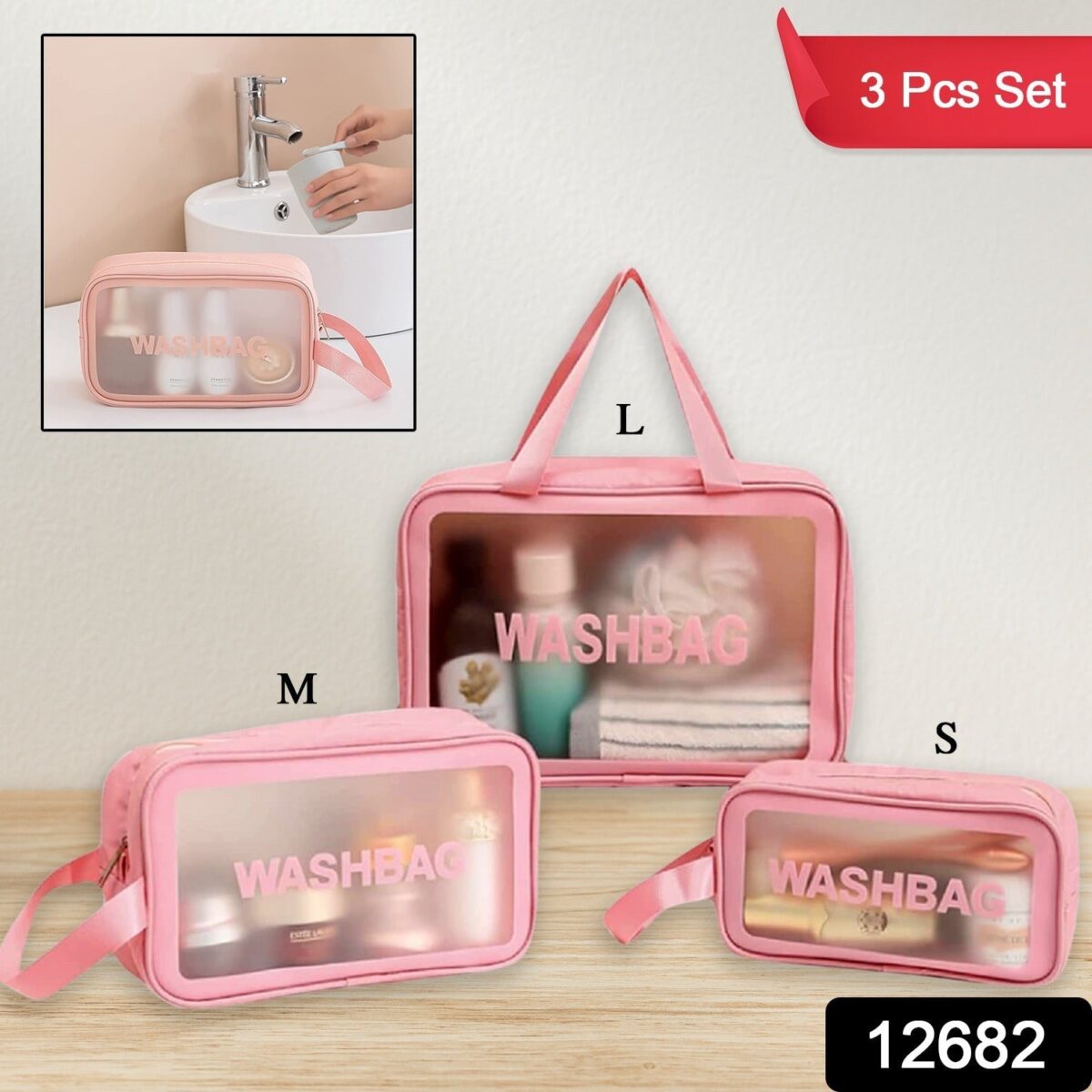 Cosmetic Pouch, Make up Bag for Home & Travel, Toiletry Bag for Cosmetics, Brushes, Accessories Set of 3 Small, Medium & Big - Wash Bag - Image 2