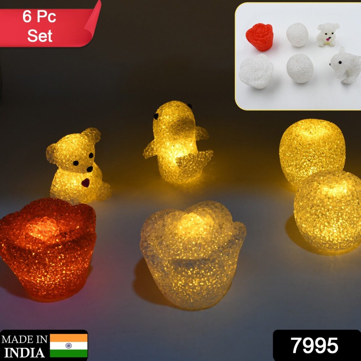 MULTI SHAPE SMALL LIGHT LAMPS LED SHAPE CRYSTAL NIGHT LIGHT LAMP (6 PC SET) - Image 2