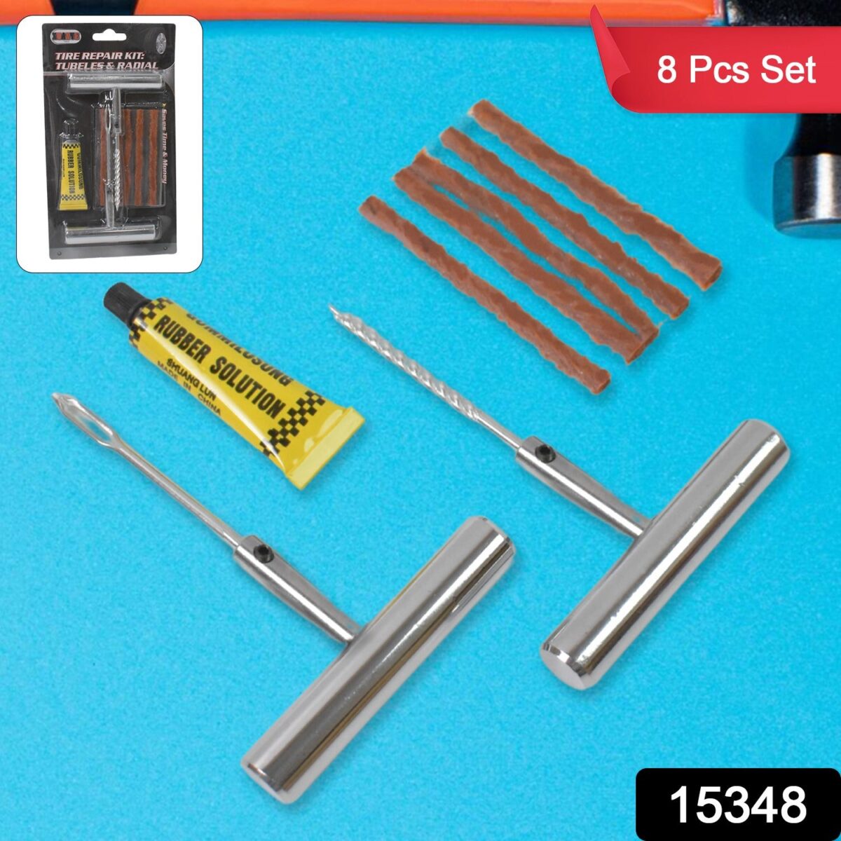Tyre Repair Puncture Kit with 5 Rubber Strips (8 Pcs Set) - Image 2