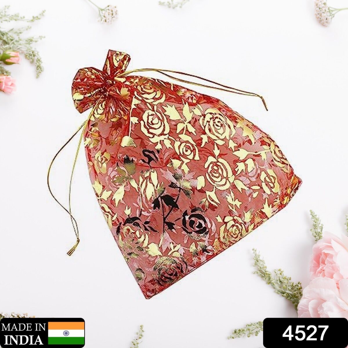 Net Fabric Drawstring Pouch Ã¢â‚¬â€œ Ideal for Dry Fruits, Organza Shagun Potli (Mix Sizes & Design) - Image 2