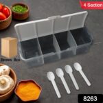 Kitchen Multipurpose Air-tight 4 Sections Storage Containers / Masala BoxÂ Pickle (Achar) Jar with 4 spoon for each section (1 Pc / Mix Color) - Image 2
