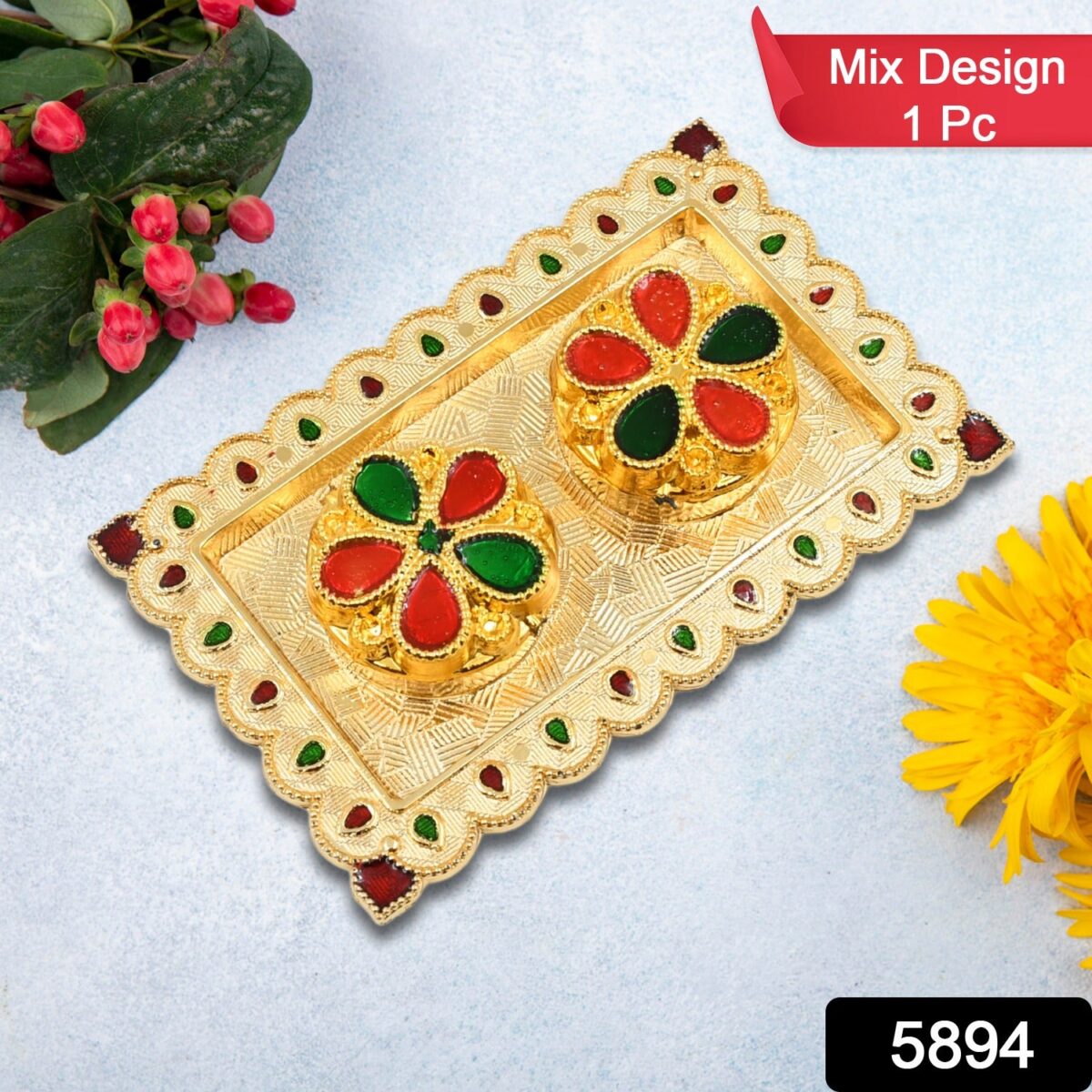Tray Shape Special Puja Thali (1 Pc / Mix Design) - Image 2