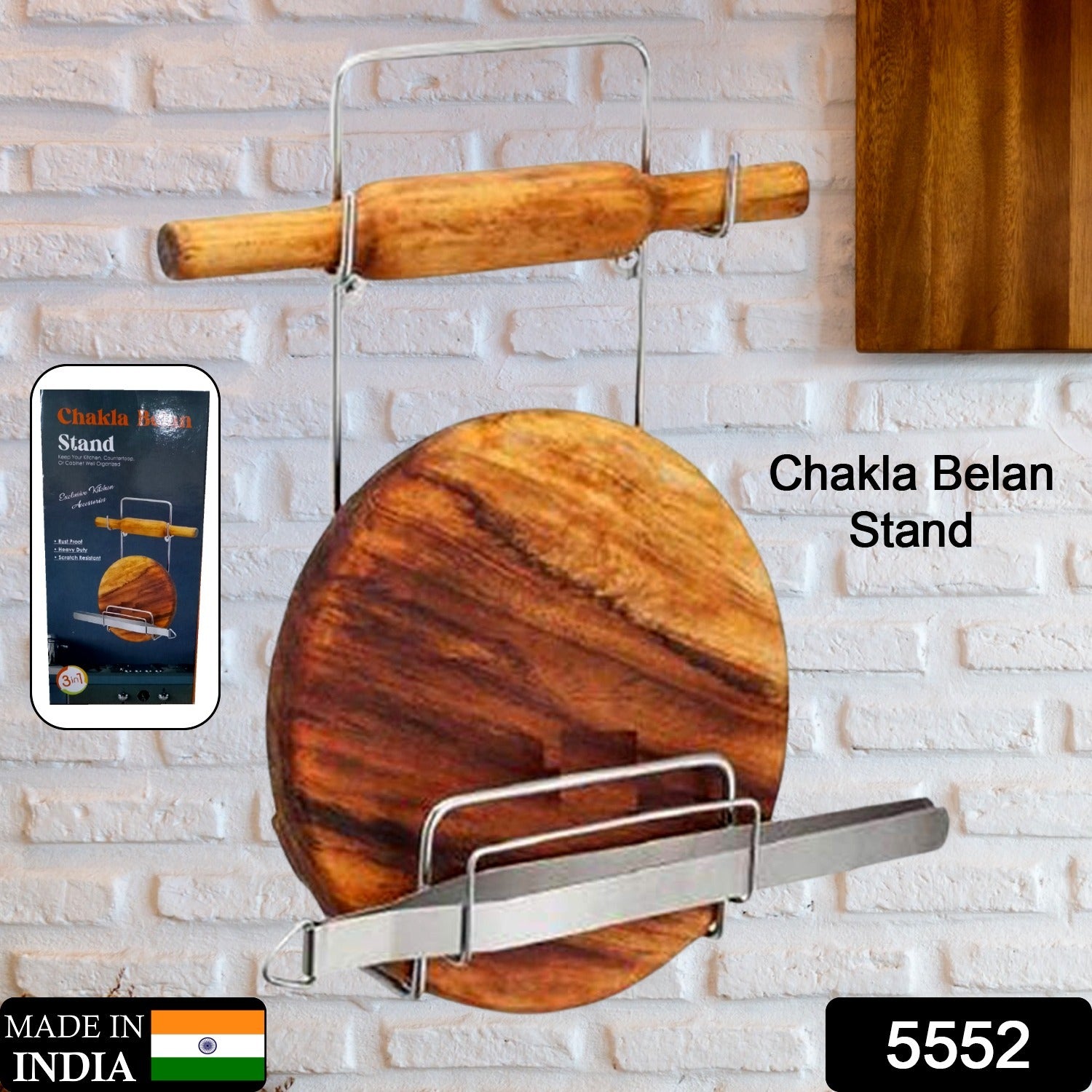 9e529d71-e14b-42ed-8e98-ff0df3942a49.jpg Chakla Belan Chimta Stand Rolling Pin Board Tong Holder Silver Stainless Steel Multi-Purpose Rack for Kitchen (1 Pc ) - Image 2