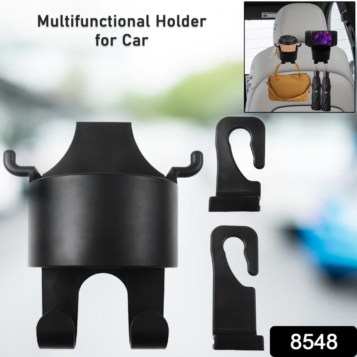 Car Headrest Backseat Organizer, 3 in 1 Automotive Cell Phone Drink cupholder Adapter with Headrest Hooks for Kids and Adults, Multifunctional Storage for Car Travel Accessories - Image 2