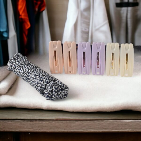 Cloth Drying Rope with Clips â€“ Convenient and Durable Hanging Solution (7 Pc Set)
