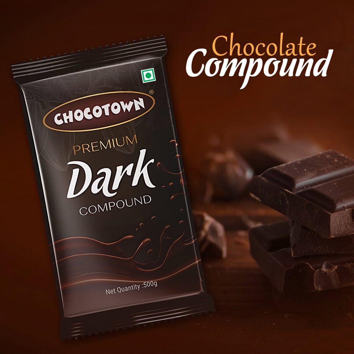 Dark Compound 500gm | Chocotown Dark Choco Slab - Image 1