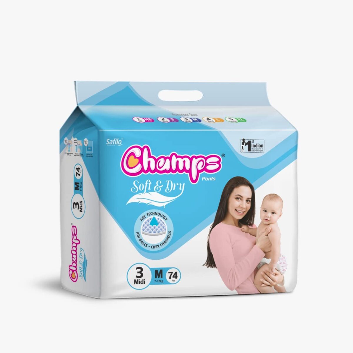 Champs Soft and Dry Baby Diaper Pants 74 Pcs (Medium Size M74) - Image 4