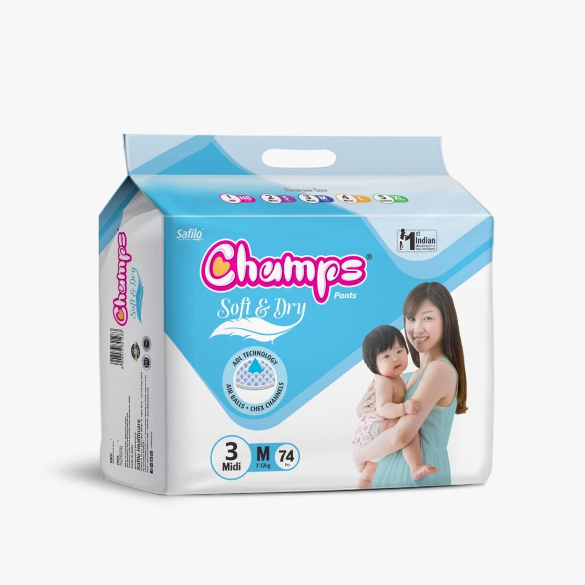 Champs Soft and Dry Baby Diaper Pants 74 Pcs (Medium Size M74) - Image 1