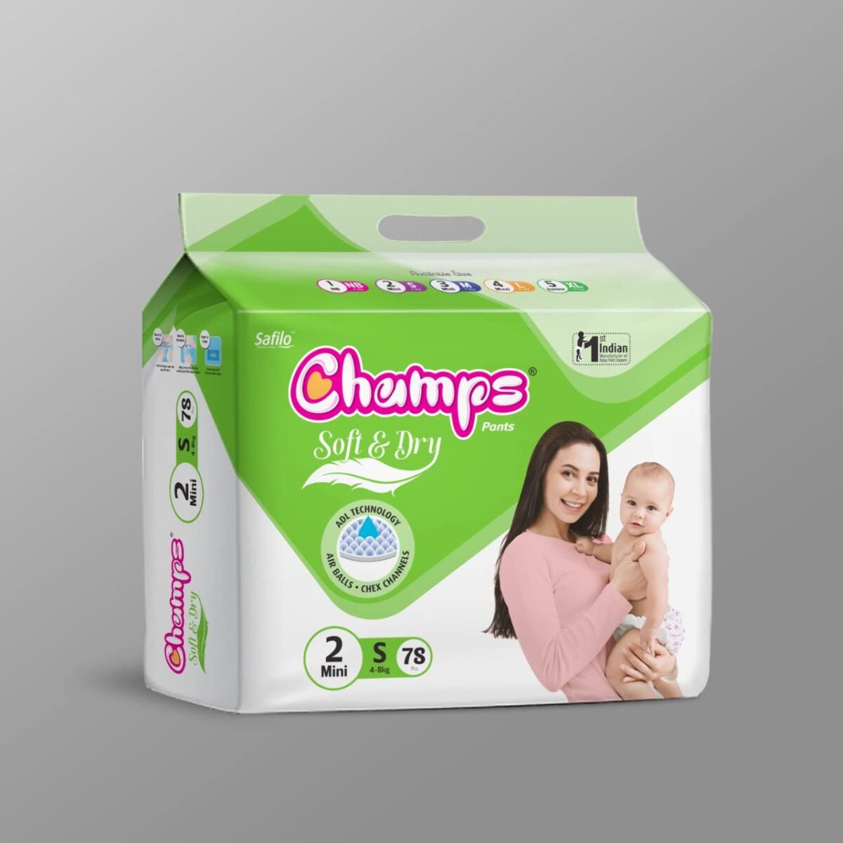 Champs Soft and Dry Baby Diaper Pants  78 Pcs (Small Size  S78) - Image 1