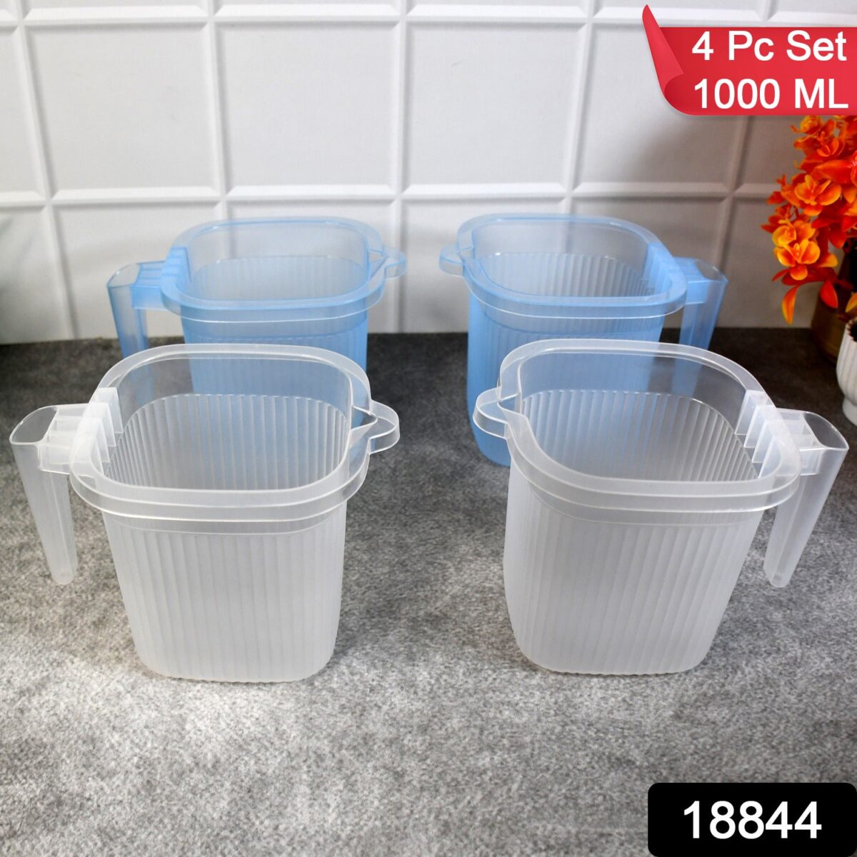 Plastic Transparent Bathroom Water Mug (4 pc / Mix colour / 1000 ML) - Image 2