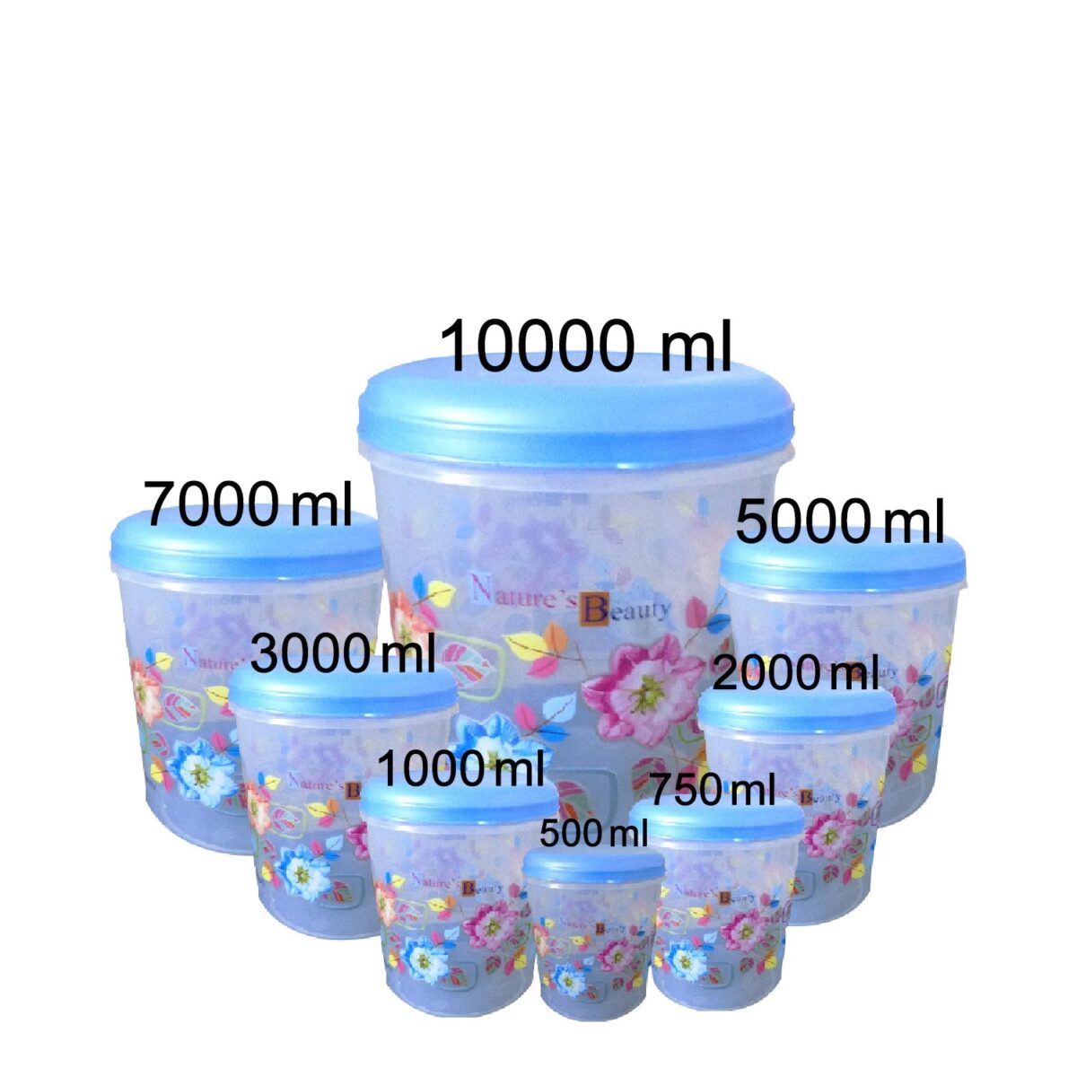 Air Tight Plastic Transparent Container Set (10000ml, 7000ml, 5000ml, 3000ml, 2000ml, 1000ml, 750ml, 500ml) - Image 5