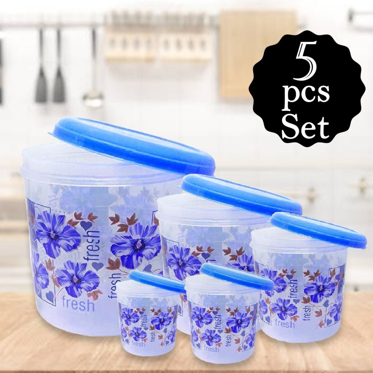 Plastic Transparent Container Air Tight Dabba Set (3000ml, 2000ml, 1000ml, 750ml, 500ml) - Image 3