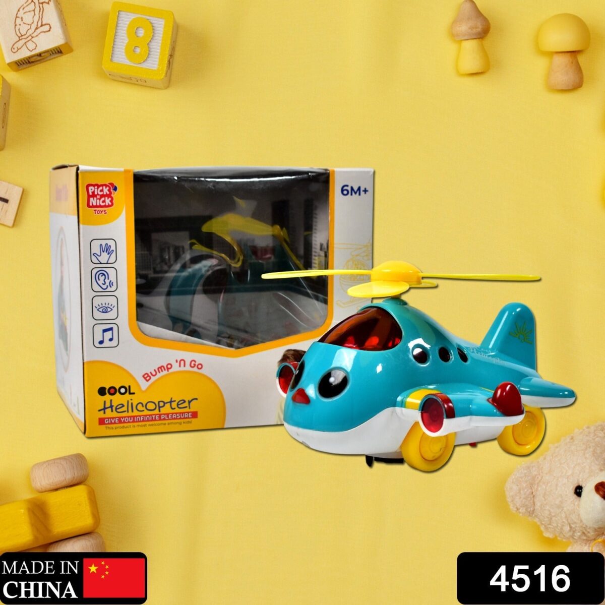 Helicopter Airplane Musical Toy - Electronic Moving Plane with Lights, for 6-18 Months, Encourages Crawling - Image 2