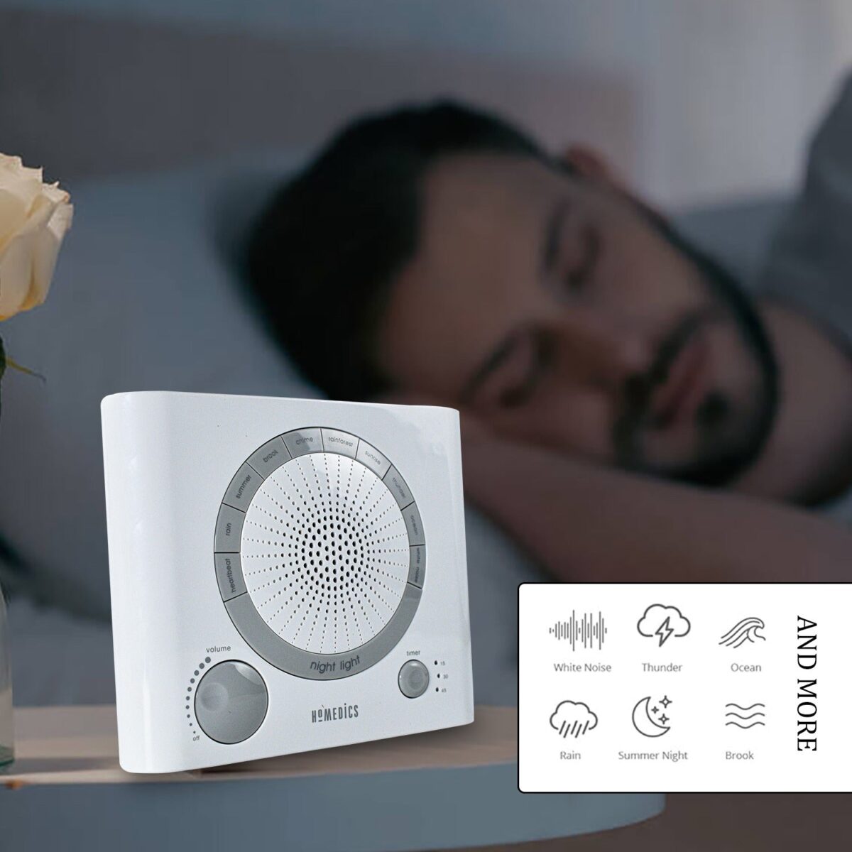 Sleep Therapy Sound Machine with 8 Soothing Sounds (Battery, Timer Option) - Image 6