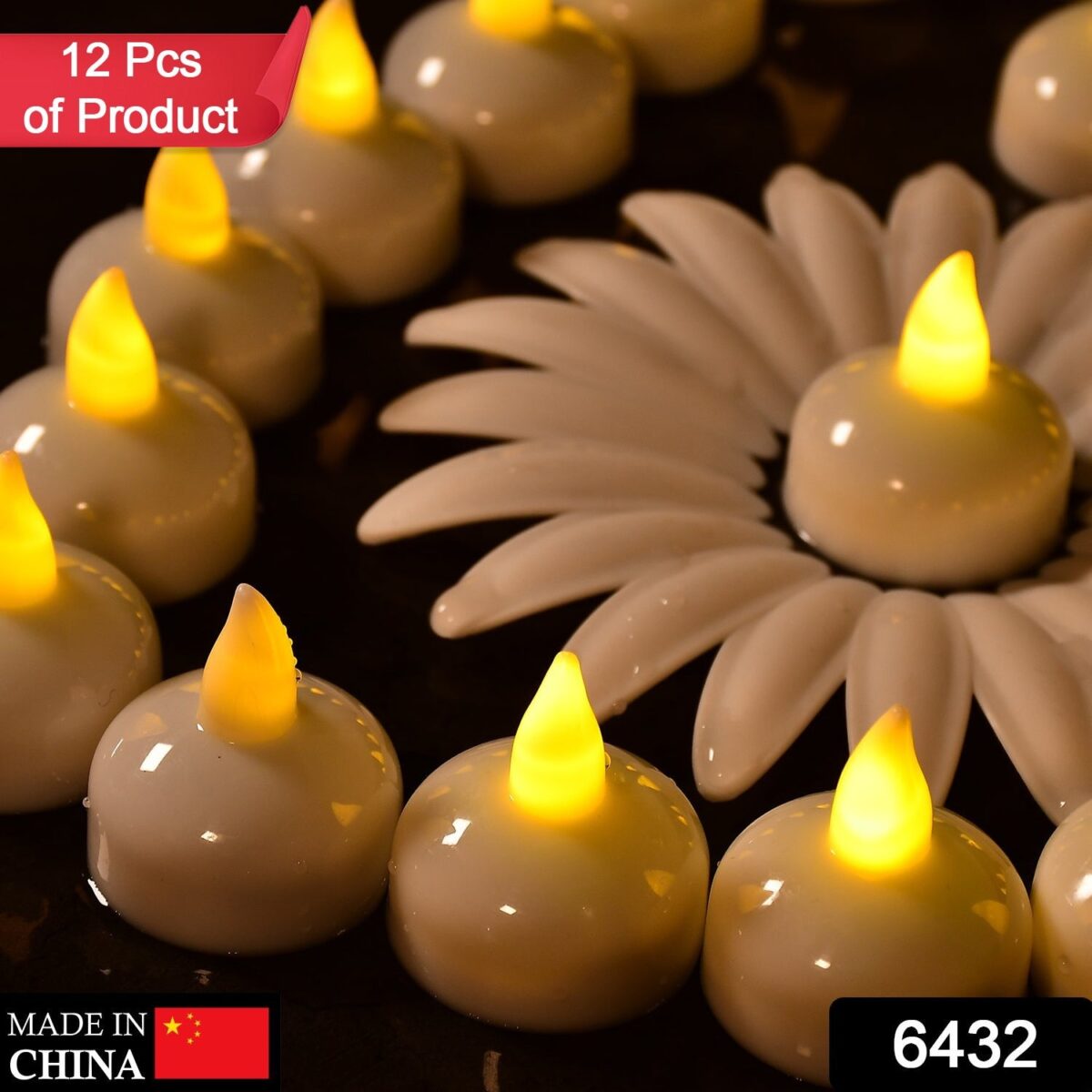 Set of 12 Flameless Floating Candles Battery Operated Tea Lights Tealight Candle - Decorative, Wedding.( Diya , Divo , Diva , Deepak , Jyoti ,) - Image 2