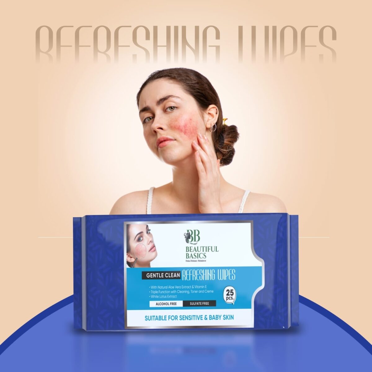 Refreshing Wet Wipes for Face | Facial Cleansing | Refreshing & Skin Hydration| Soothing for skin | pH Balance & Alcohol Free | Nourishing with Fruit extract | 25 Wipes - Image 1