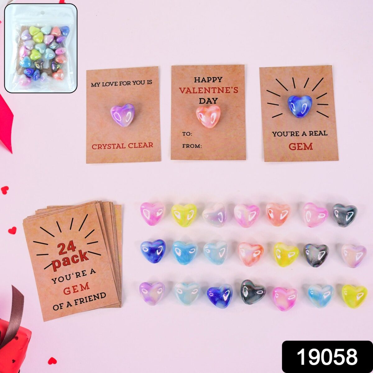 Heart-Shaped Crystal Gem Valentines with Gift Cards (24 Pc) - Image 1