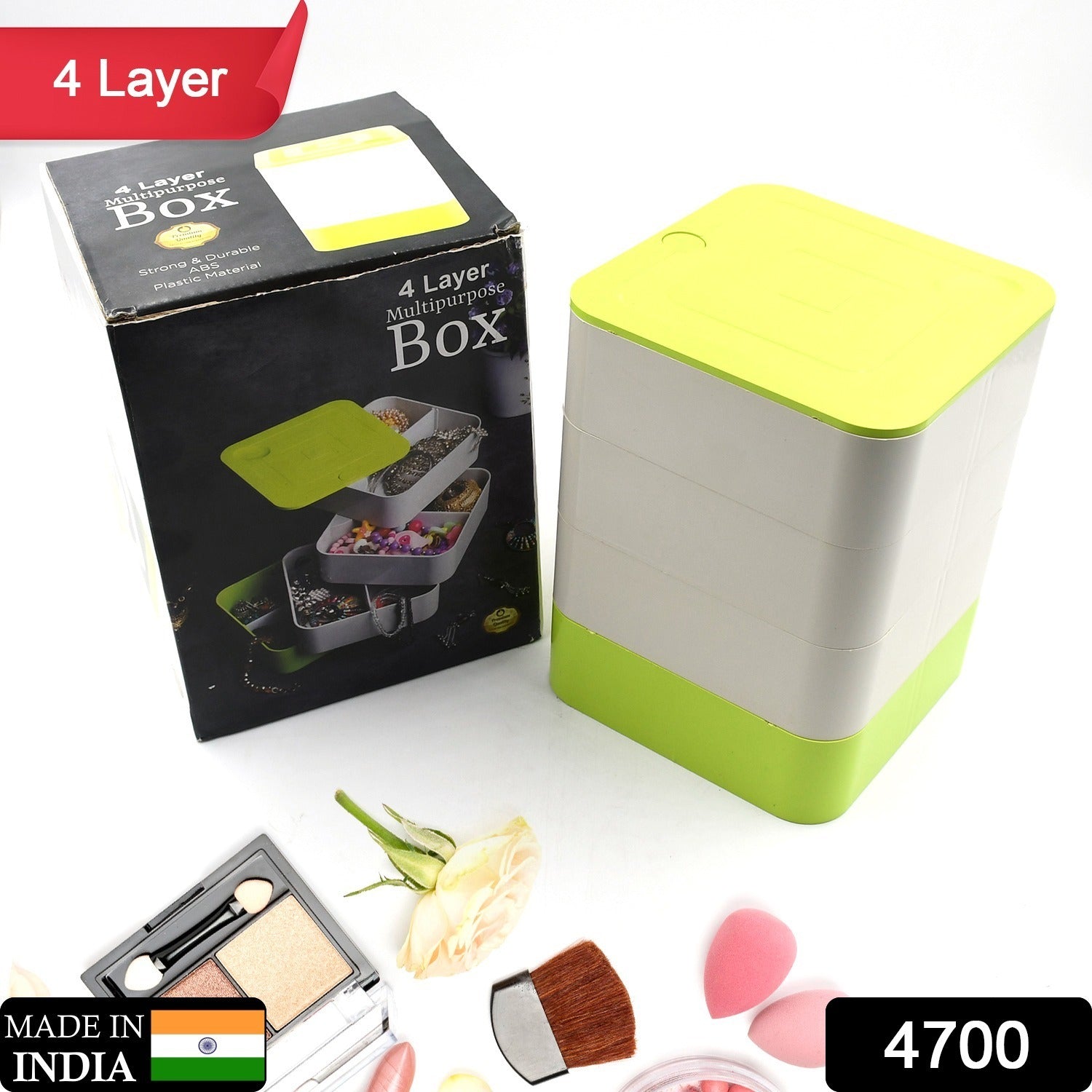 a6068a69-d2e9-45b2-a083-8cebee274d1e.jpg 4 Layers Jewelry Box, 360 Degree Rotating Jewelry Box, Jewelry and Earring Organizer Box, Accessory Storage Box - Image 2
