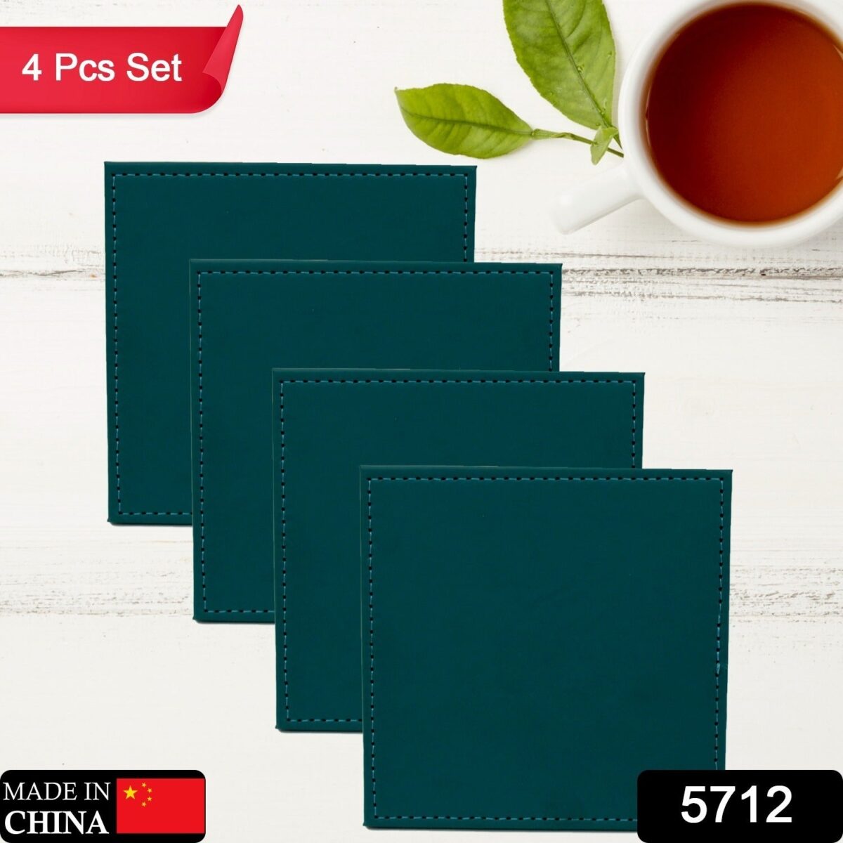 Square Leather Tea Coaster Set Ã¢â‚¬â€œ Durable Dining & Coffee Table Decor (4 Pc) - Image 2
