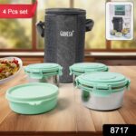 Ganesh 4In1Â Tiffin Box-Lunch Box | 3 Stainless Steel Containers 300 Ml Approx & Plastic Salad Container 200 Ml Approx| Plastic lid Box | Round Zip Bag | Leak Proof | Microwave SafeÂ for Office, College and School for Men, WomenÂ  - Image 2