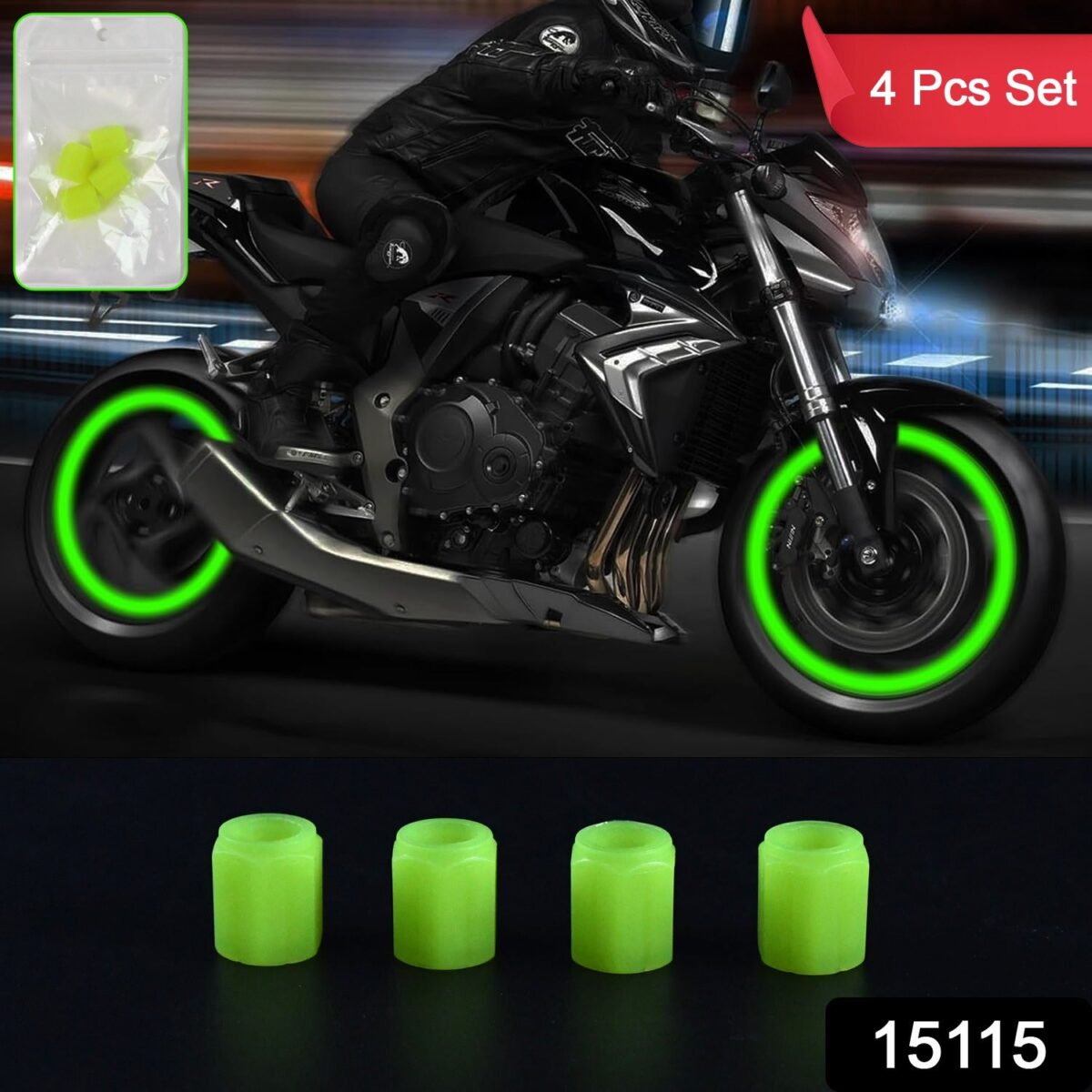 Tyre Valve Caps Luminous Glow Car Tire Valve Cap Covers vaal cap (4 Pcs Set) - Image 2
