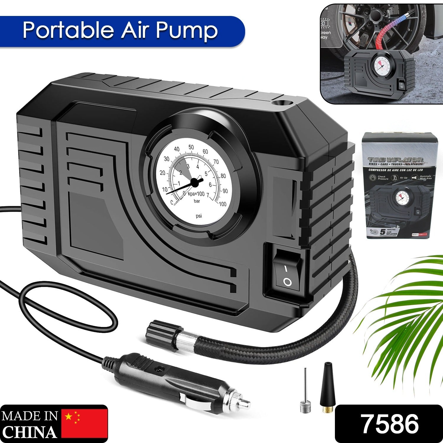 b422ebfd-36d5-4488-a1cd-4568fed51ceb.jpg Tire Inflator Portable Air Compressor 12V Small Air Pump for Car Tires Bicycle Balloons, Cars, Bike, Bicycles and Other Inflatables with LED Light (12V) - Image 2