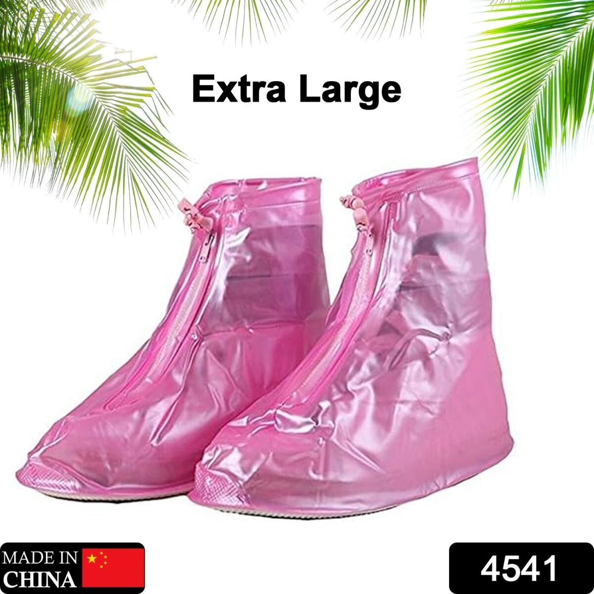 4541 Plastic Shoes Cover Reusable Anti-Slip Boots Zippered Overshoes Covers Pink, Transparent Waterproof Snow Rain Boots for Kids/Adult Shoes, for Rainy Season (XL Size1 Pairs) - Image 1