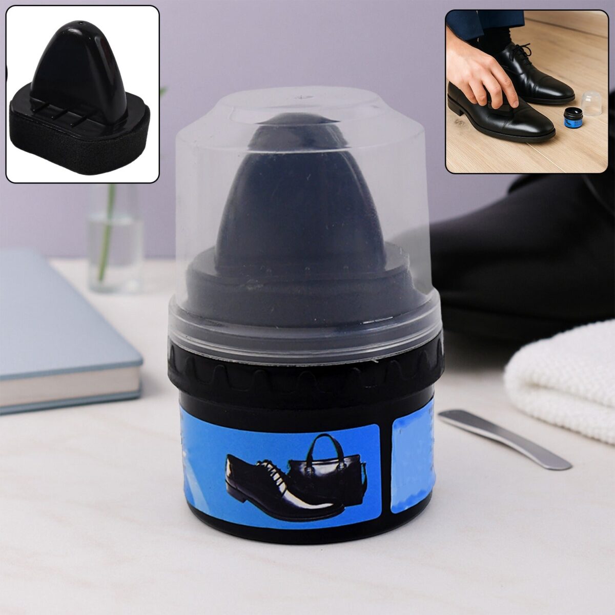 Instant Shoe Shine Sponge with Liquid Polish (1 Pc) - Image 1