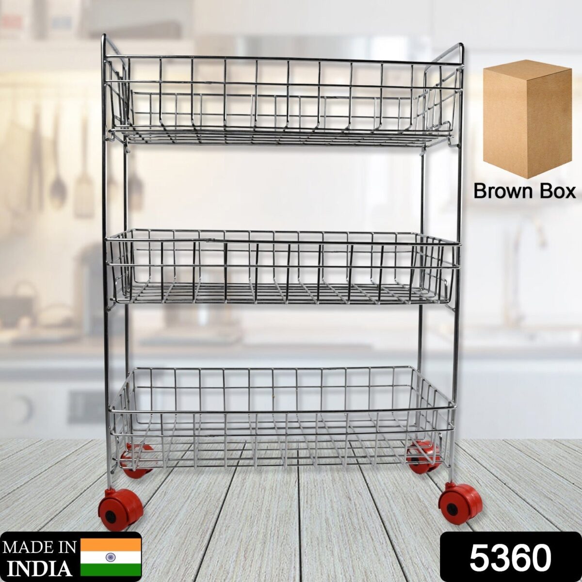 3-Tier Stainless Steel Kitchen Trolley , Fruit & Vegetable Rack - Image 3