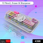 Cute Rabbit Bear Drawing Graphite Writing Pencil Set with Pencil Sharpener & Eraser, Pencil and Eraser Set with Eraser for Kids, for Girls, Fancy School Stationary, Birthday Party Return Gift (14 Pc Set) - Image 2