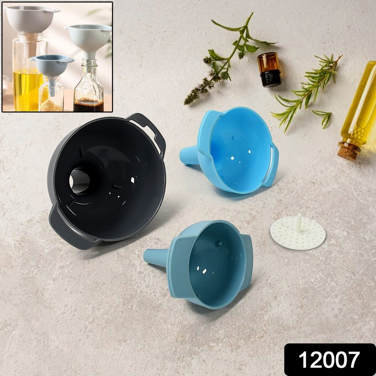 3 in 1 Kitchen Funnel Set of 3, Funnel for Filling Bottle, Small Canning Funnel with Handle, Food Grade Plastic Funnel with Detachable Strainer Filter for Liquid, Dry Ingredients, and Powder - Image 2