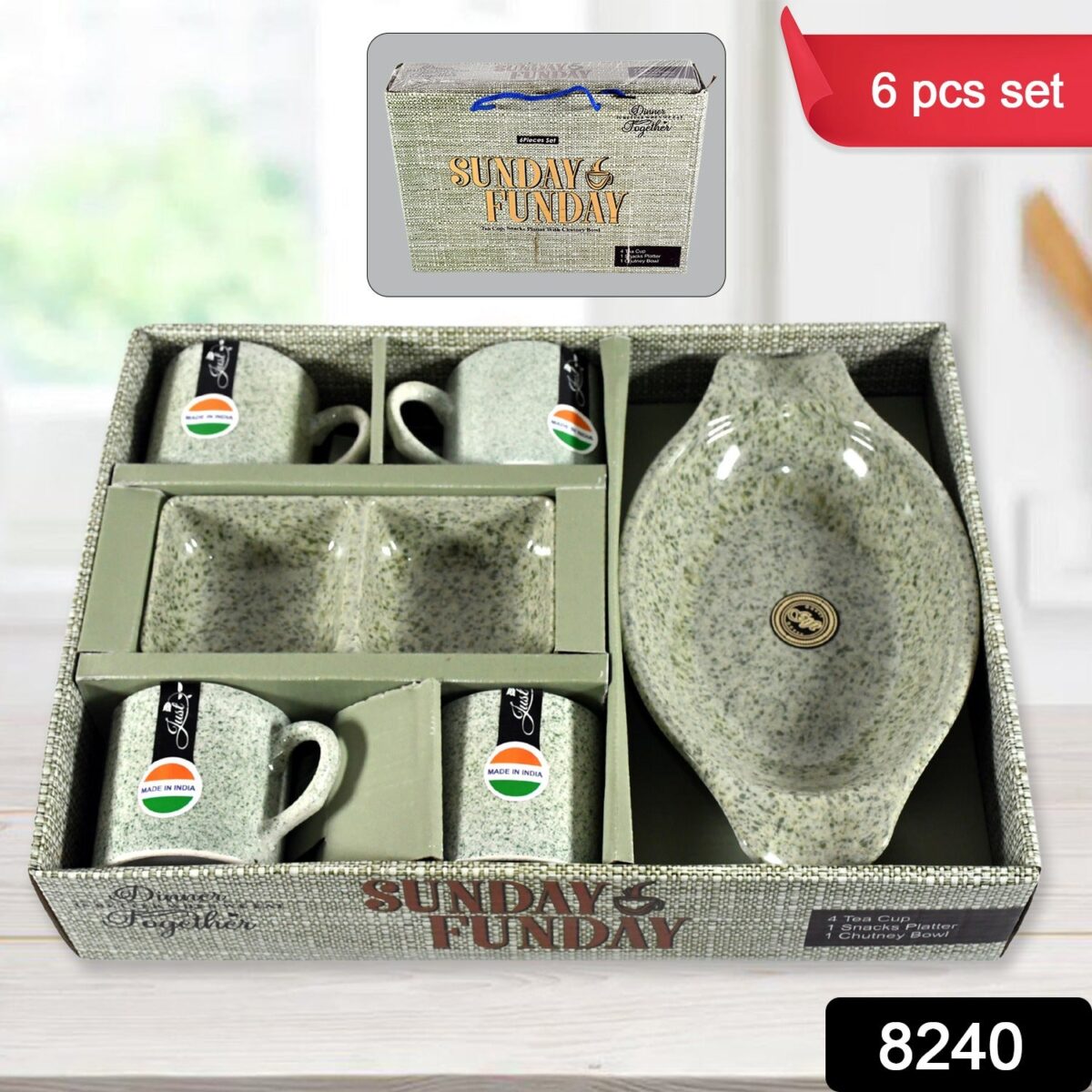 Sunday Funday 6-Piece Tea Set â€“ Platter & Dual Bowl - Image 1