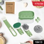 Dish Brush Set with Handle, Replacement Heads, Drain Tray in Kitchen (9 Pcs Set) - Image 2