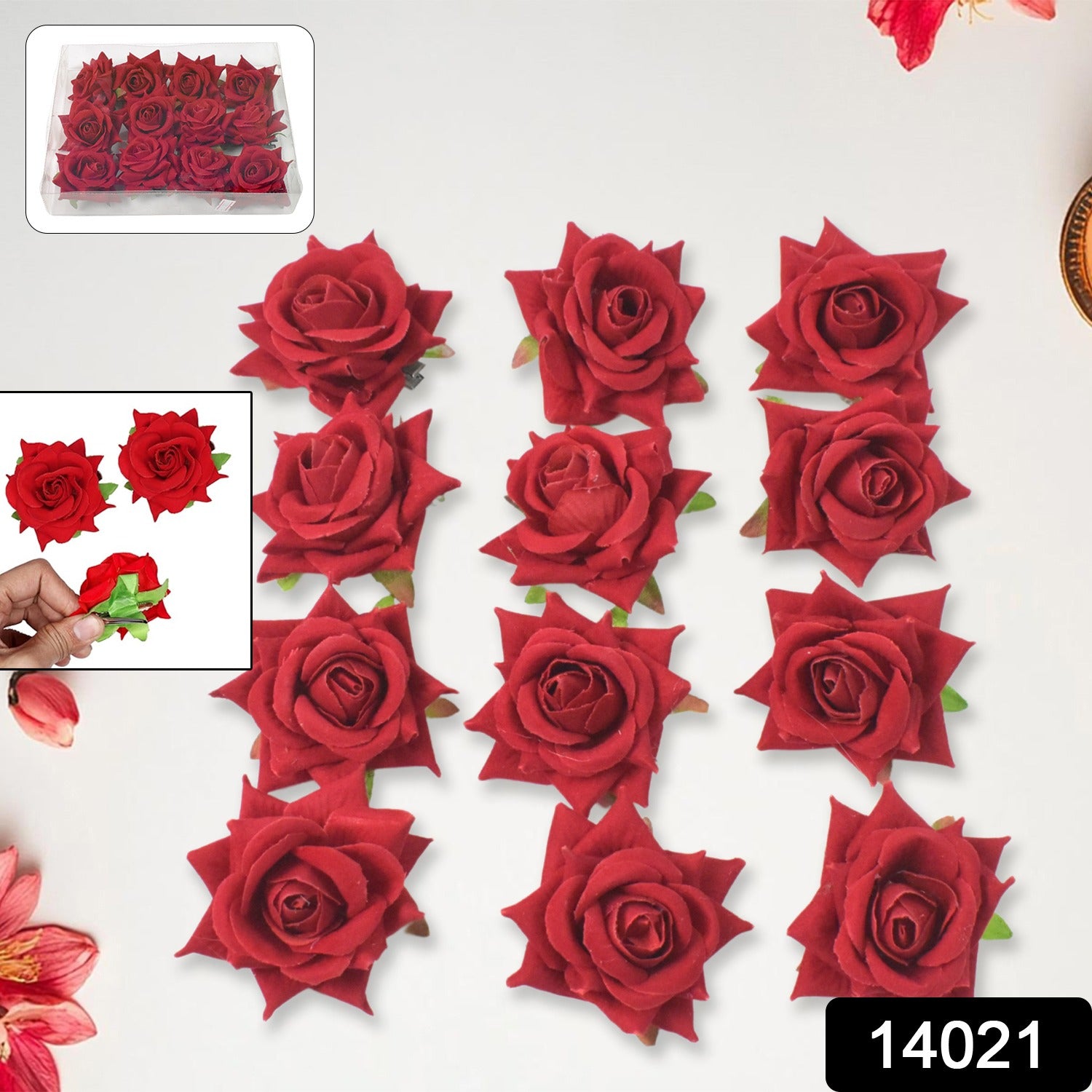 cab04f9d-853c-478d-9e12-a6b8df14818d.jpg Flower Rose Hair Pin / Clip Velvet Flower Design (12 pcs Set / Red Color Only), Hair accessories - Image 4