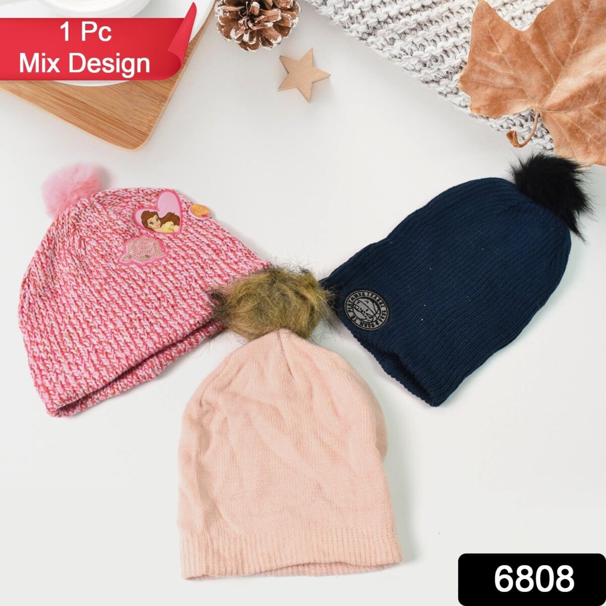 Small Cap for Winter Woolen Knitted Inside Fur Caps (1 Pc / Mix Design & Color) - Image 2