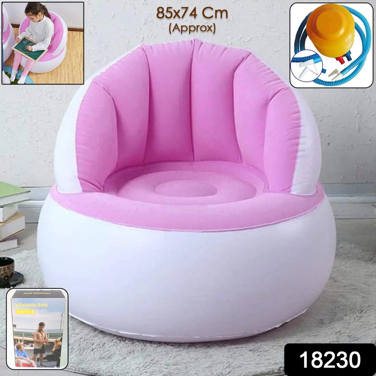 Kids inflatable sofa chair with backrest & Foot Air Pump with Hose (1 Set / 85x74 Cm Approx) - Image 2