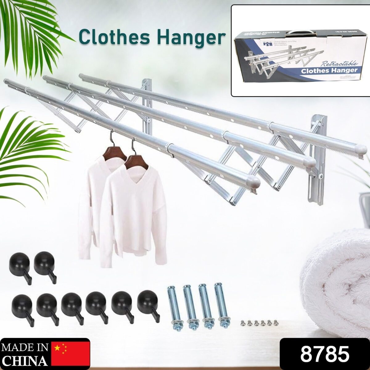 Clothes Rail Rack Clothes Drying Racks, Airer Clothes Drying Rack Wall Mounted Clotheshorse Clothes Airer Washing Cloth Line Extendable Fold Towel Rack Bar for Bathroom Indoor Outdoor - Image 3