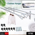 Clothes Rail Rack Clothes Drying Racks, Airer Clothes Drying Rack Wall Mounted Clotheshorse Clothes Airer Washing Cloth Line Extendable Fold Towel Rack Bar for Bathroom Indoor Outdoor - Image 3
