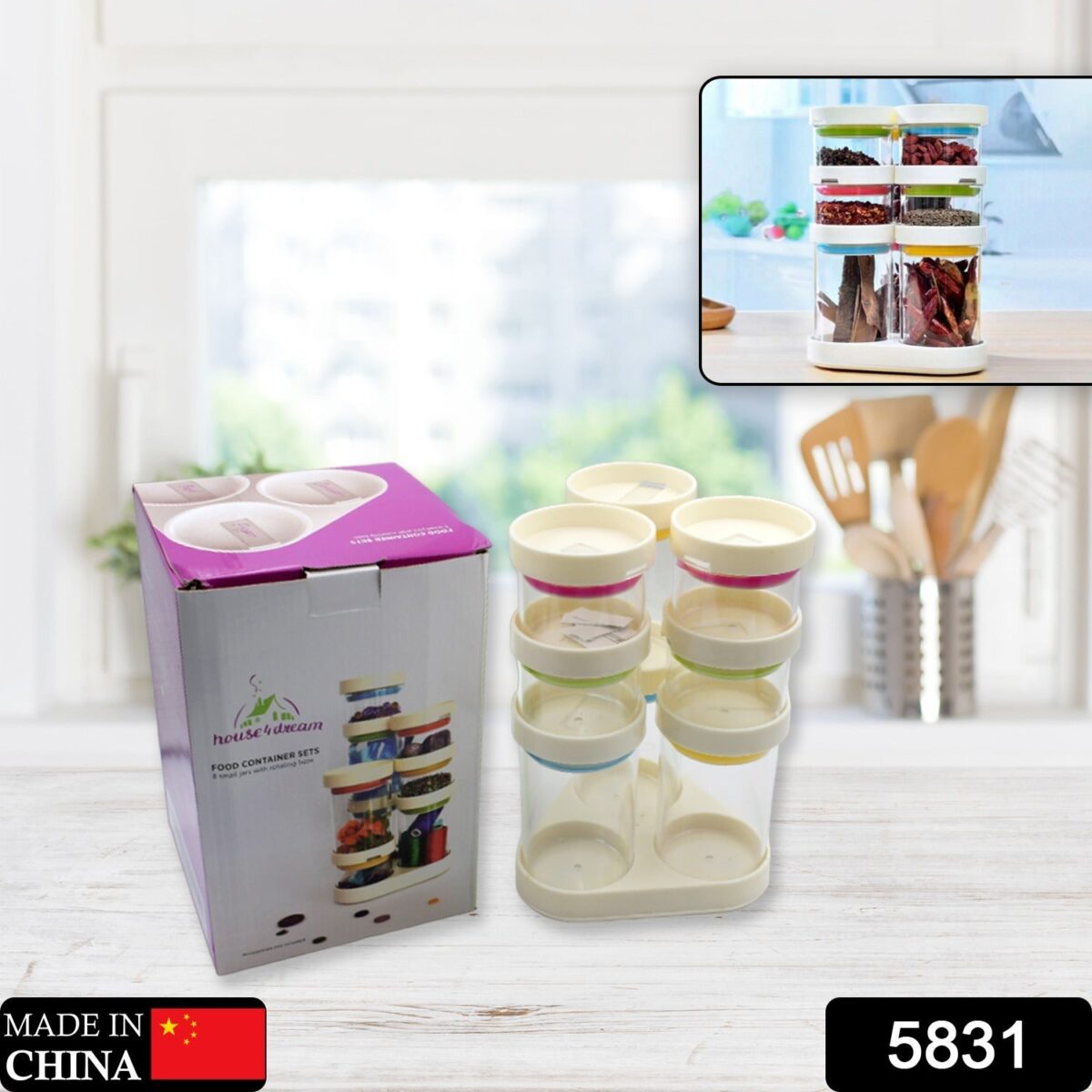 Multipurpose Plastic Transparent Storage Containers Masala Box Dabba Spice, Plastic Masala Spices Container Set Capacity With Airtight Lid Kitchen Pantry Organizer For Salt Mukhwas Box With Tray (8 Pc Set) - Image 2