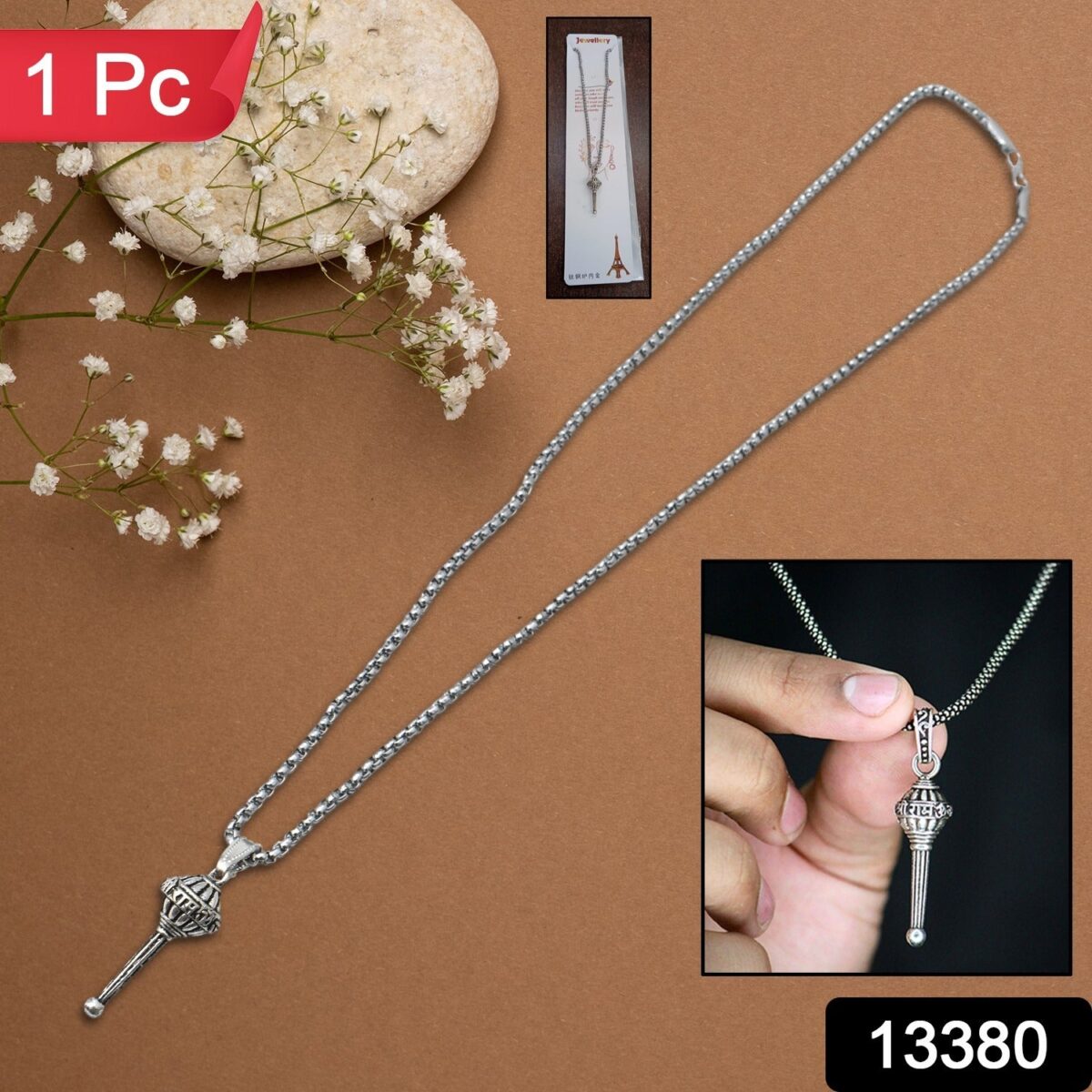 Silver Chain With Gada Pendant / Locket (1 Pc) - Image 2