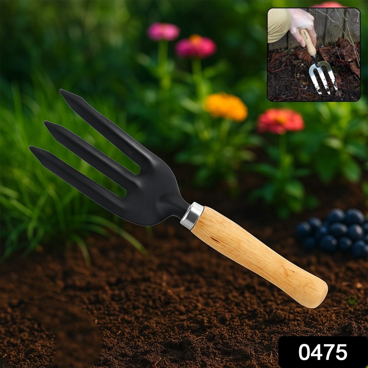 Hand Weeding Fork (Steel, Black) - Image 2