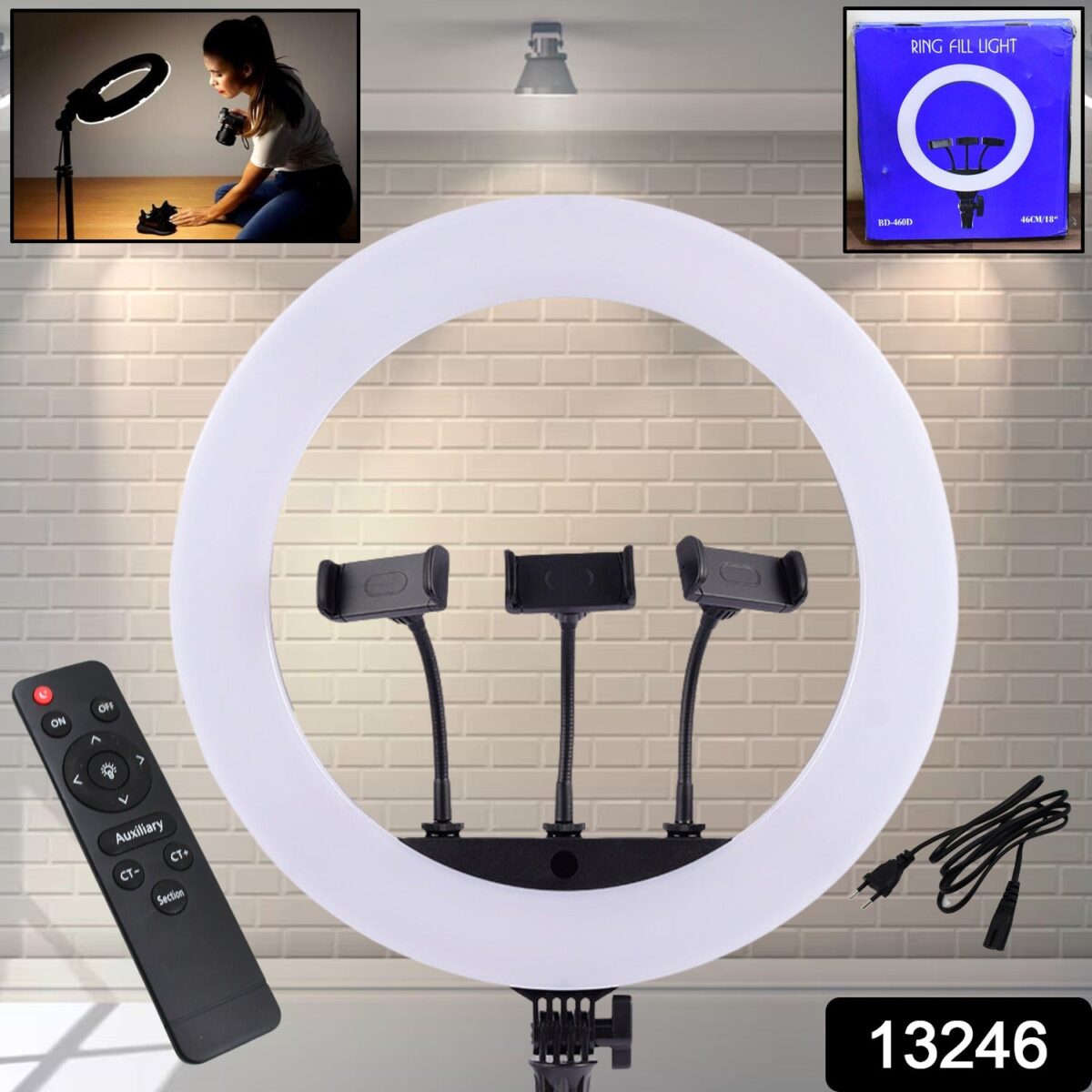 18 Inch LED Ring Light with 3 Colour Modes & 3 Mobile Holders, Remote Control (1 Set) - Image 2