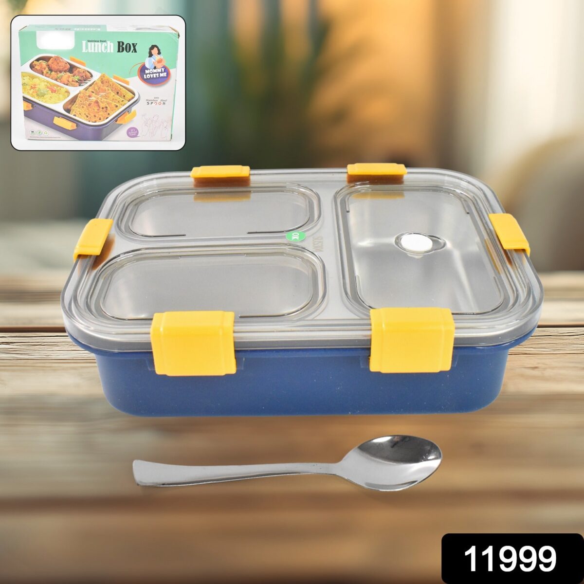 3 Compartment Transparent Stainless Steel Lunch Box for Kids - Image 2