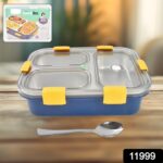 3 Compartment Transparent Stainless Steel Lunch Box for Kids - Image 2