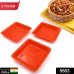 Square Plastic Halwa Dinner Plate Snacks / Breakfast, Restaurant Serving Trays Home School Coffee Hotel Kitchen Office (3 Pcs Set) - Image 2