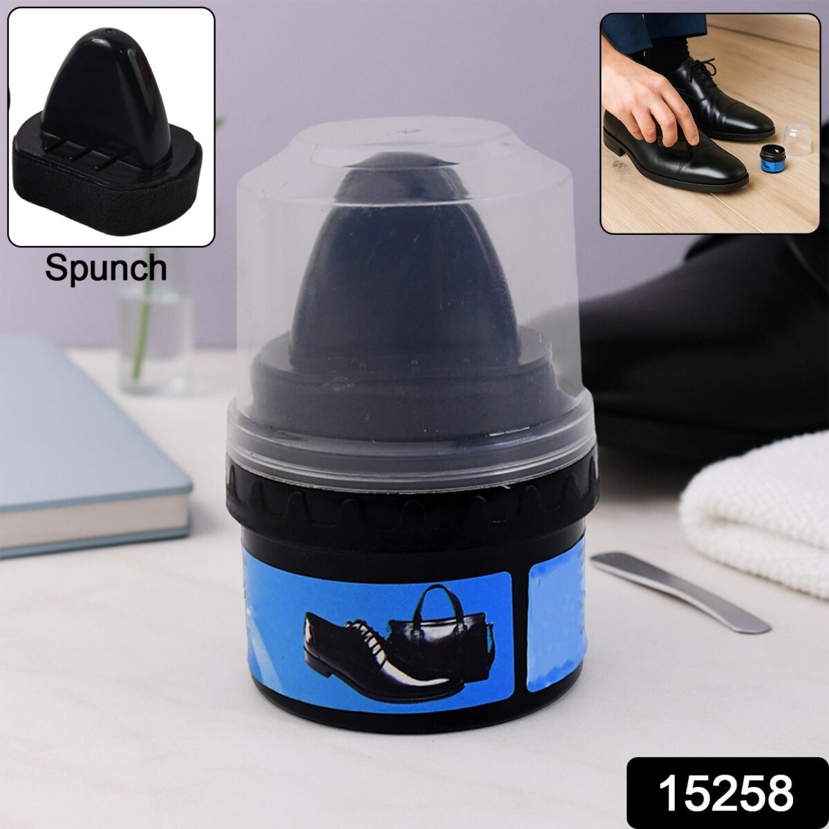 Instant Shoe Shine Sponge with Liquid Polish (1 Pc) - Image 2