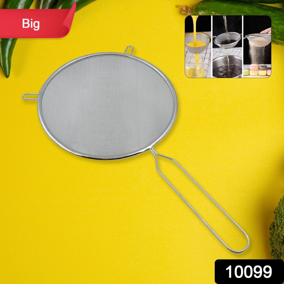 Big Mesh Strainer With Handle Stainless Steel Oil Straine, Mesh Sieve Strainer(1 Pc) - Image 2