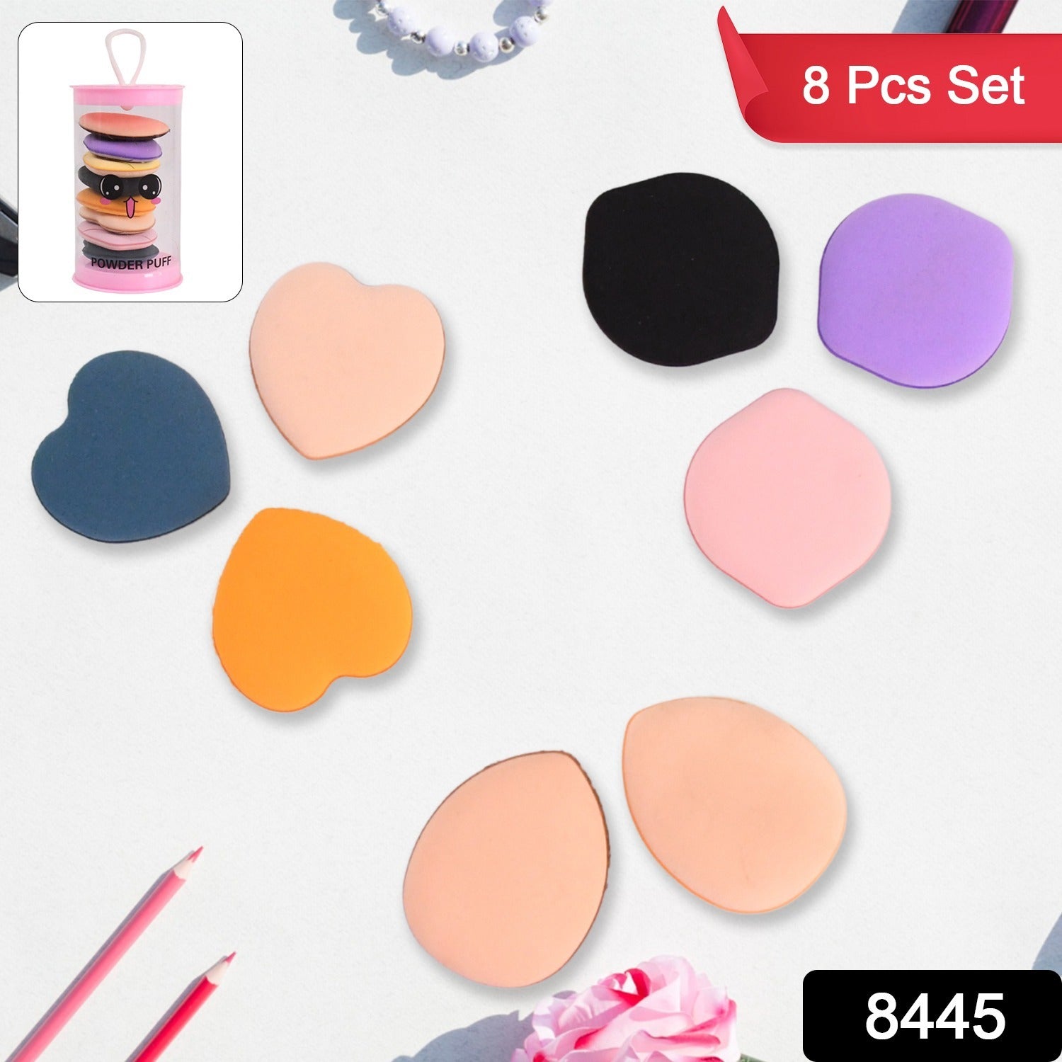 fd569d94-5793-480a-93e4-806de19992c4.jpg Mini Finger Makeup Powder Puff (Multicolour, 8 Pcs Set) - Image 2